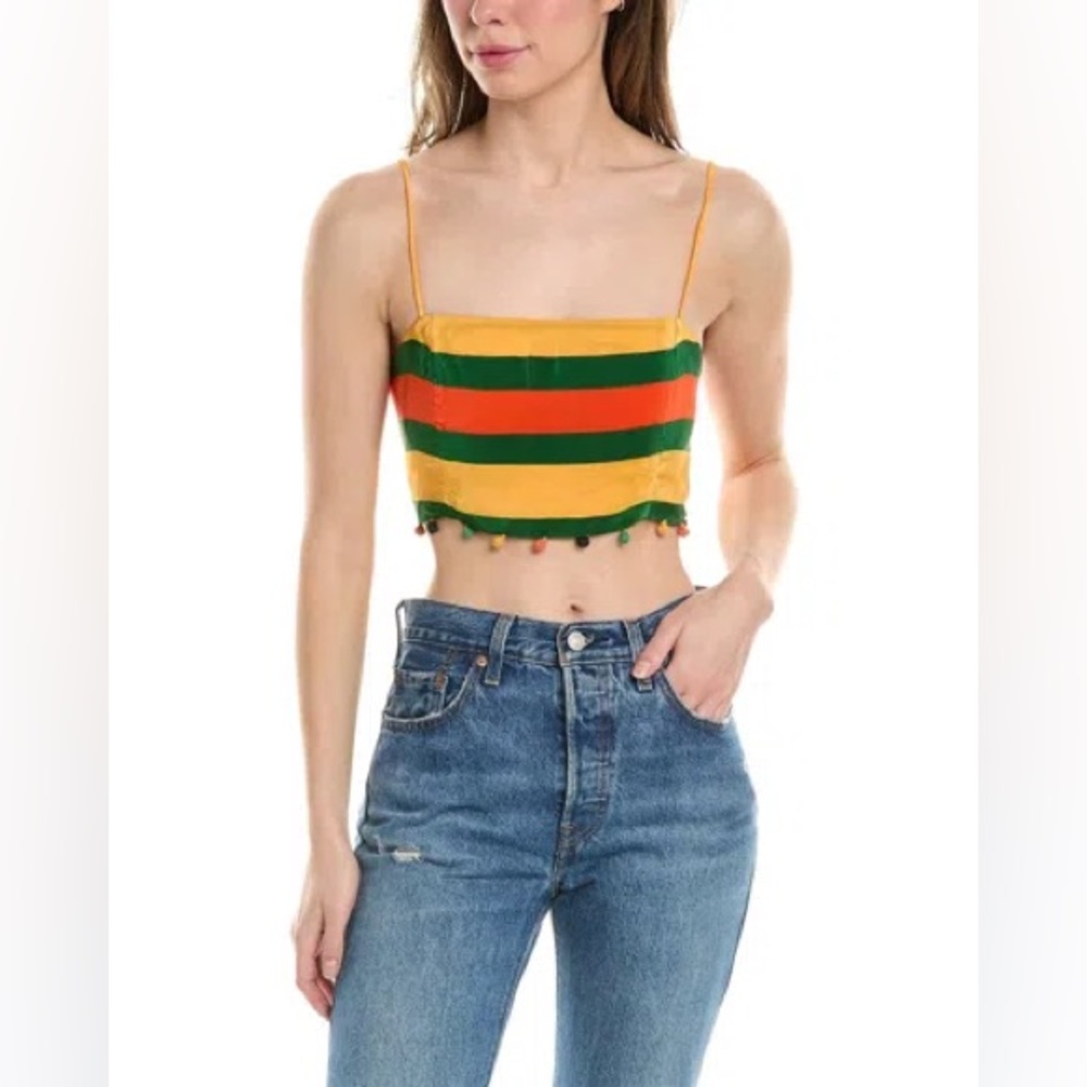 NWT Farm Rio Striped Crop Top in Tropical Yellow, Green + Red